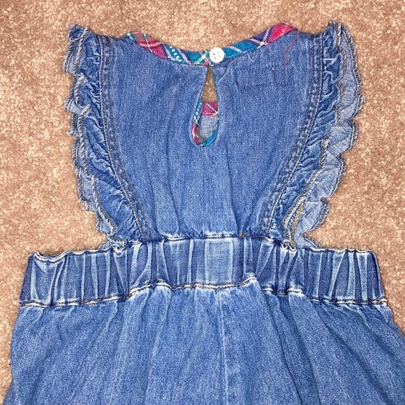 Vintage 80’s esprit pinafore overalls flannel ruffle - Picture 5 of 8